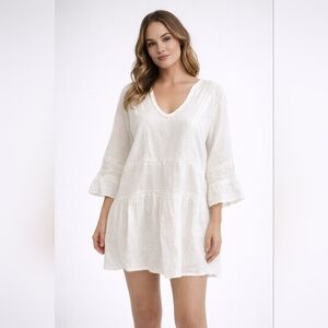 Gauze Cotton Tunic Mini Dress/shirt Sz M Flared 3/4 Sleeve Sheer Beachy Boho